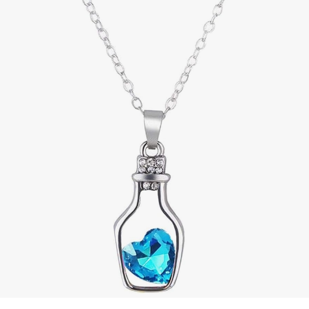 Blue Crystal Heart Pendant Necklace NWOT